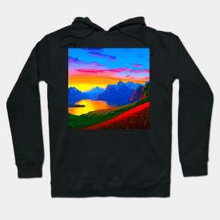 Retro nostalgic dreamy sunset in the mountains Hoodie